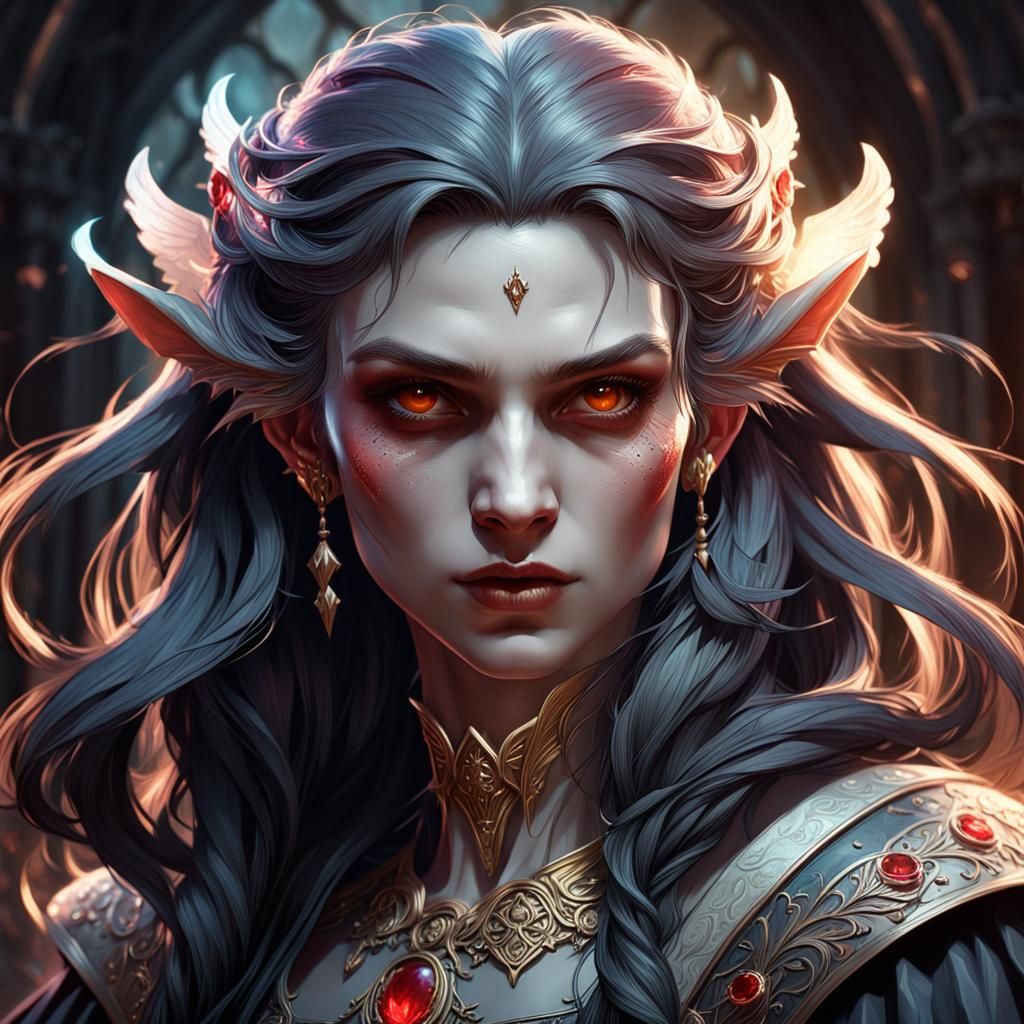 Angelic Vampire Portrait in Hyperdetailed Style