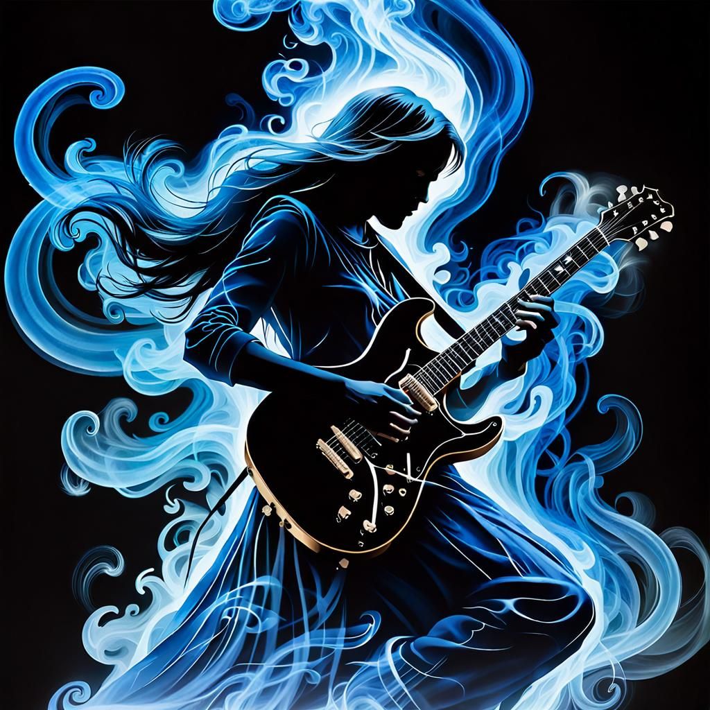 Ethereal Smoke Apparition Playing Smoke Guitar