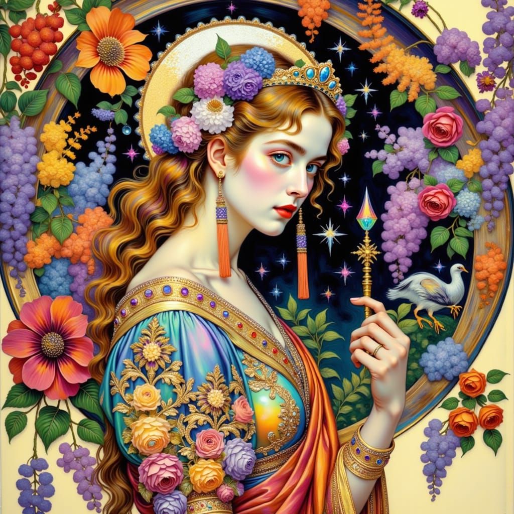 Regal Princess Adorned with Jewels and Flowers in Kay Nielse...