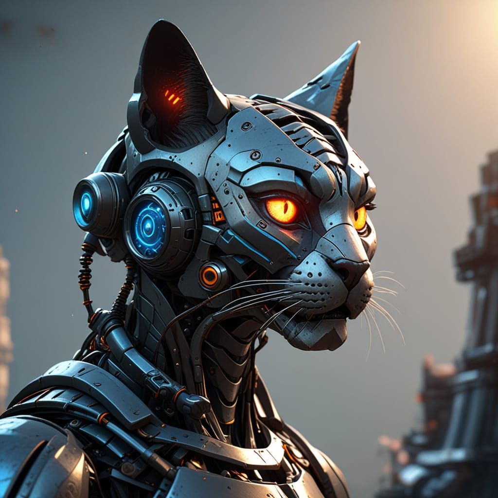 Hyperrealistic Robot Cat in Science Lab