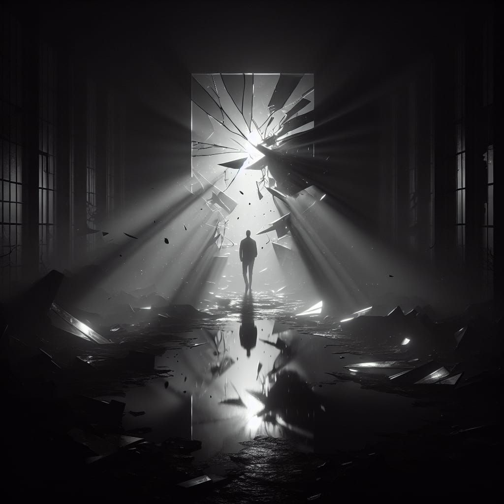 Moody Mindscape: Figure Walking Towards Light