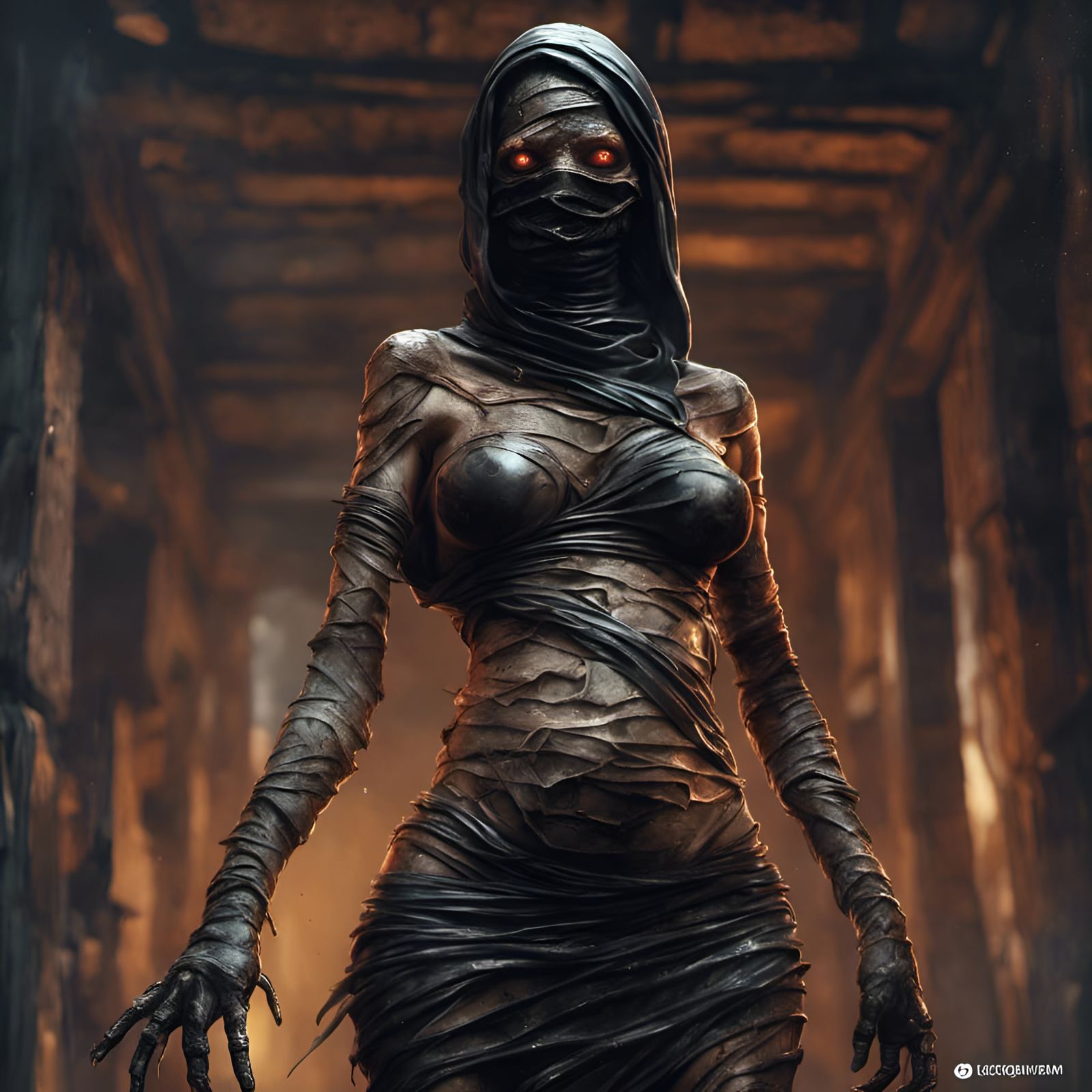 Black Latex Mummy: Hyperdetailed Fantasy Art