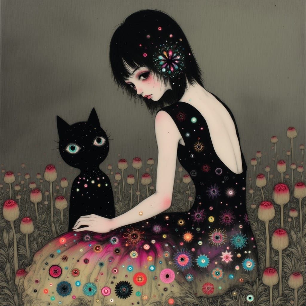 Enchanting Japanese Woman in Dreamlike Landscape