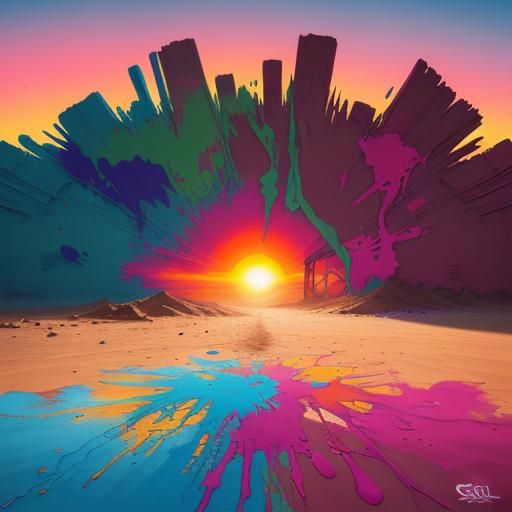 Colorful Desert Sunrise in Graffiti Art Style