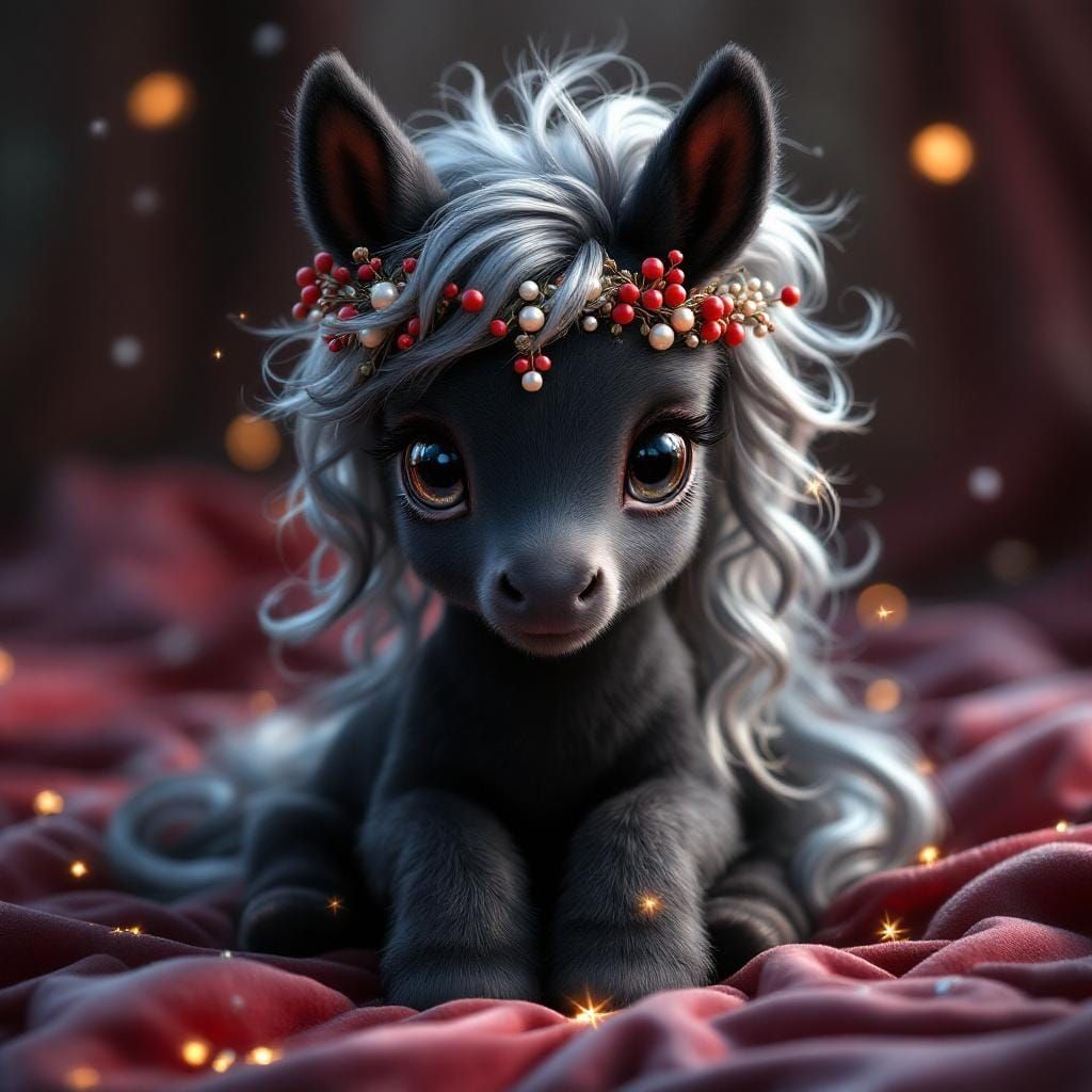 Fantasy Black Pony with Pearl Crown, Matte Painting