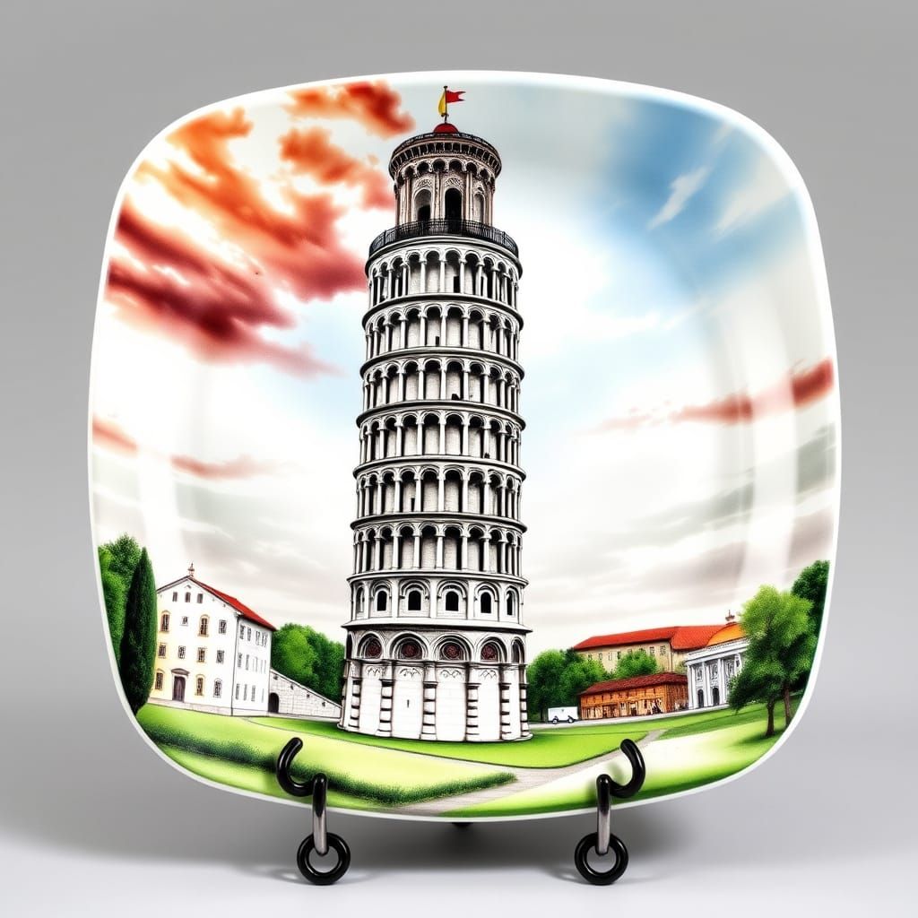 Victorian Plate with Tower of Pisa in Italy Style