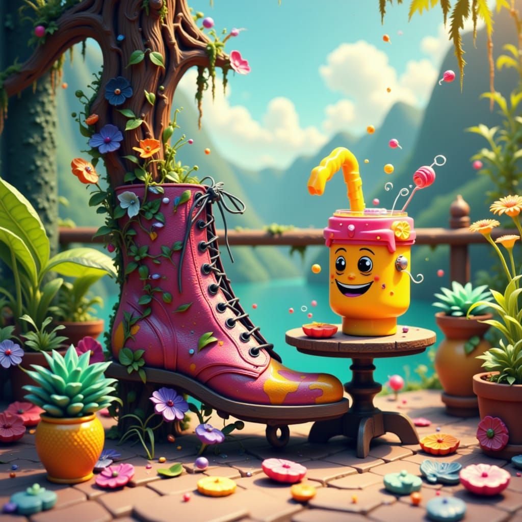 Whimsical Foot & LEGO Brick Enjoy Colorful Drink