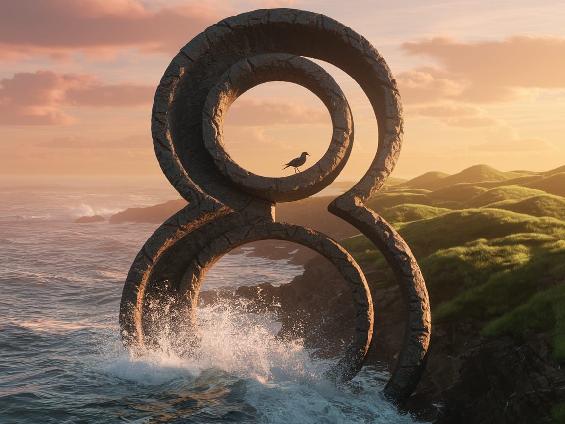 Surreal Digital Art: Weathered Number 8 Cliffside Oasis