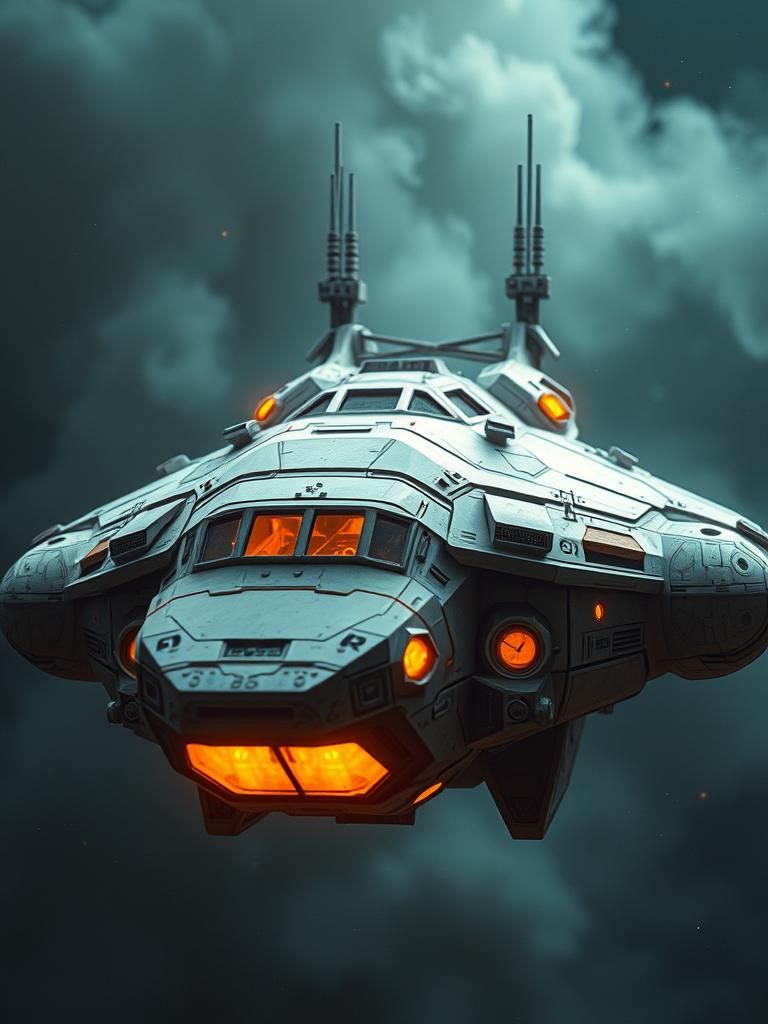 Retro Sci-Fi Spacecraft in Deep Space