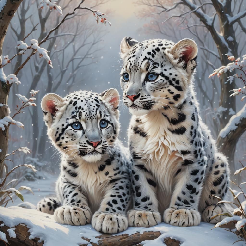 Leo babies in playful winter