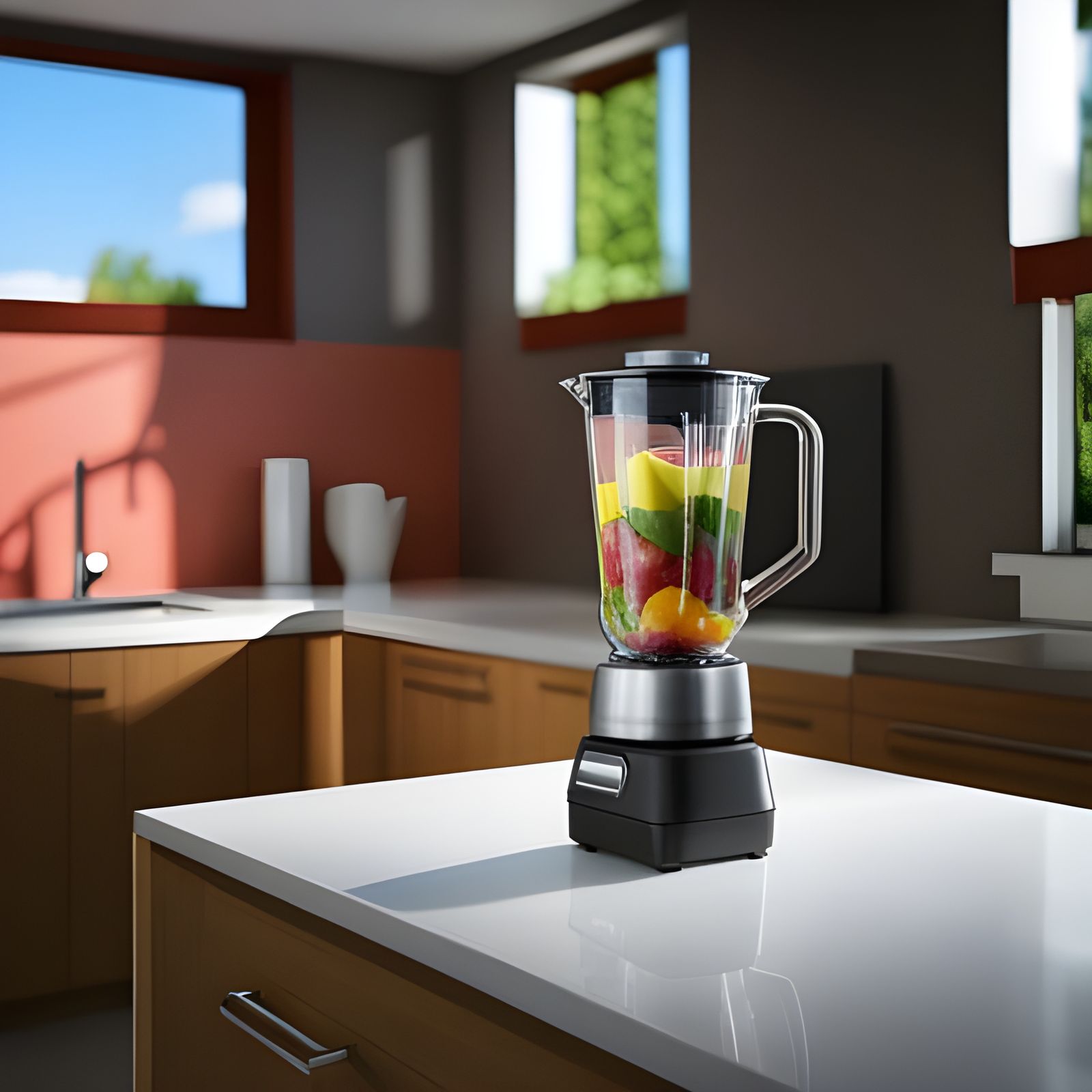 Hyperrealistic Blender with Fruit in Splash Art Style