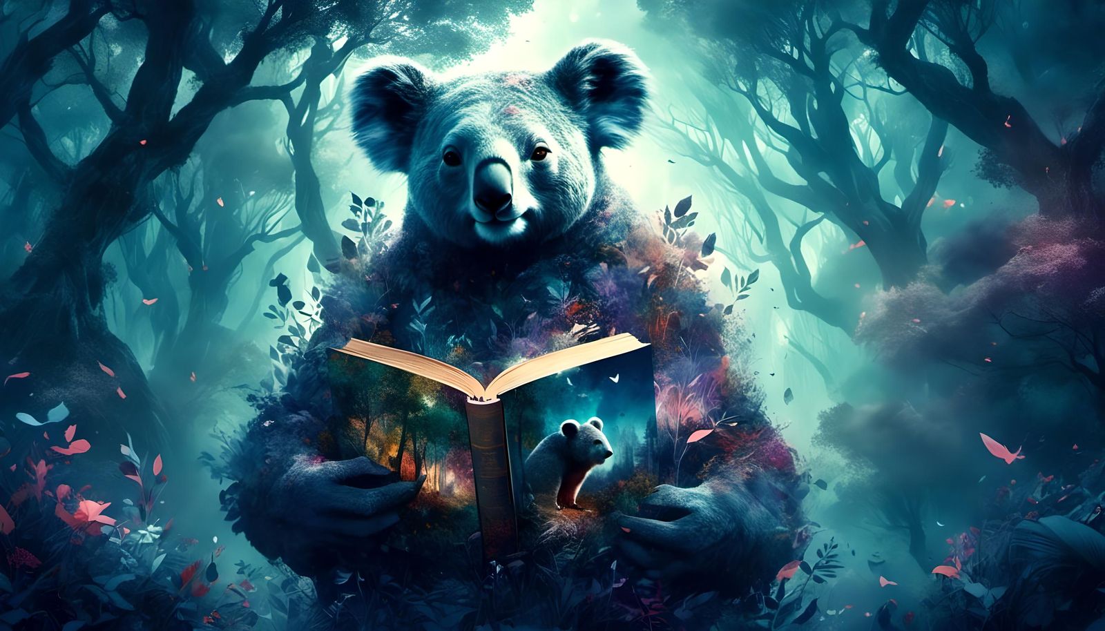 Impressive and wonderful koala holding a book