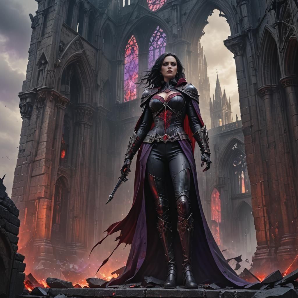 Ethereal Gothic Warrior Goddess in Vibrant, Fantastical Real...