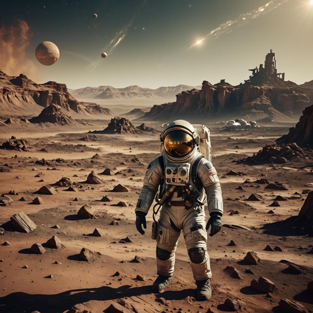 Astronaut on Mars with Alien Ruins: Cinematic Style