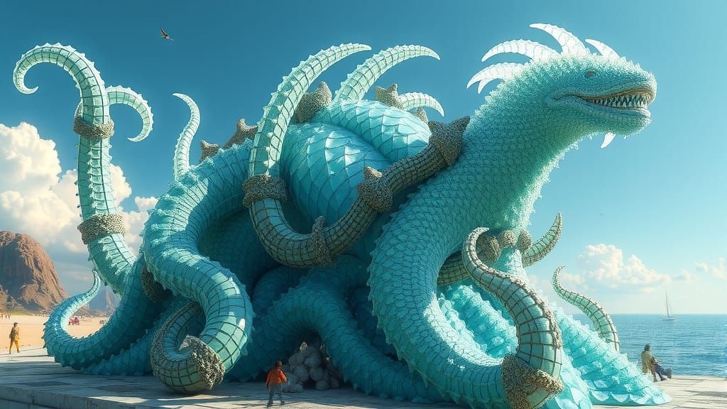 Sea Glass Leviathan Sculpture: Epic Fantasy Art