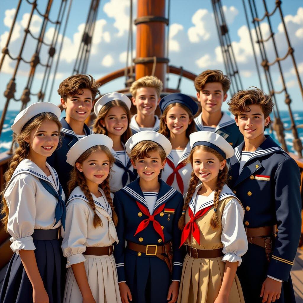 Young Sailors on Deck of 1800s Ship
