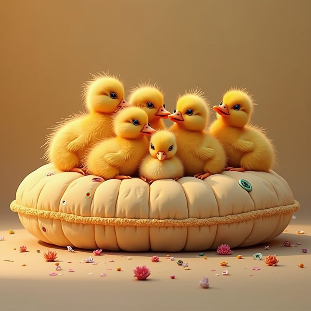 Ducklings and Chickens on Plush Cushion, Concept Art