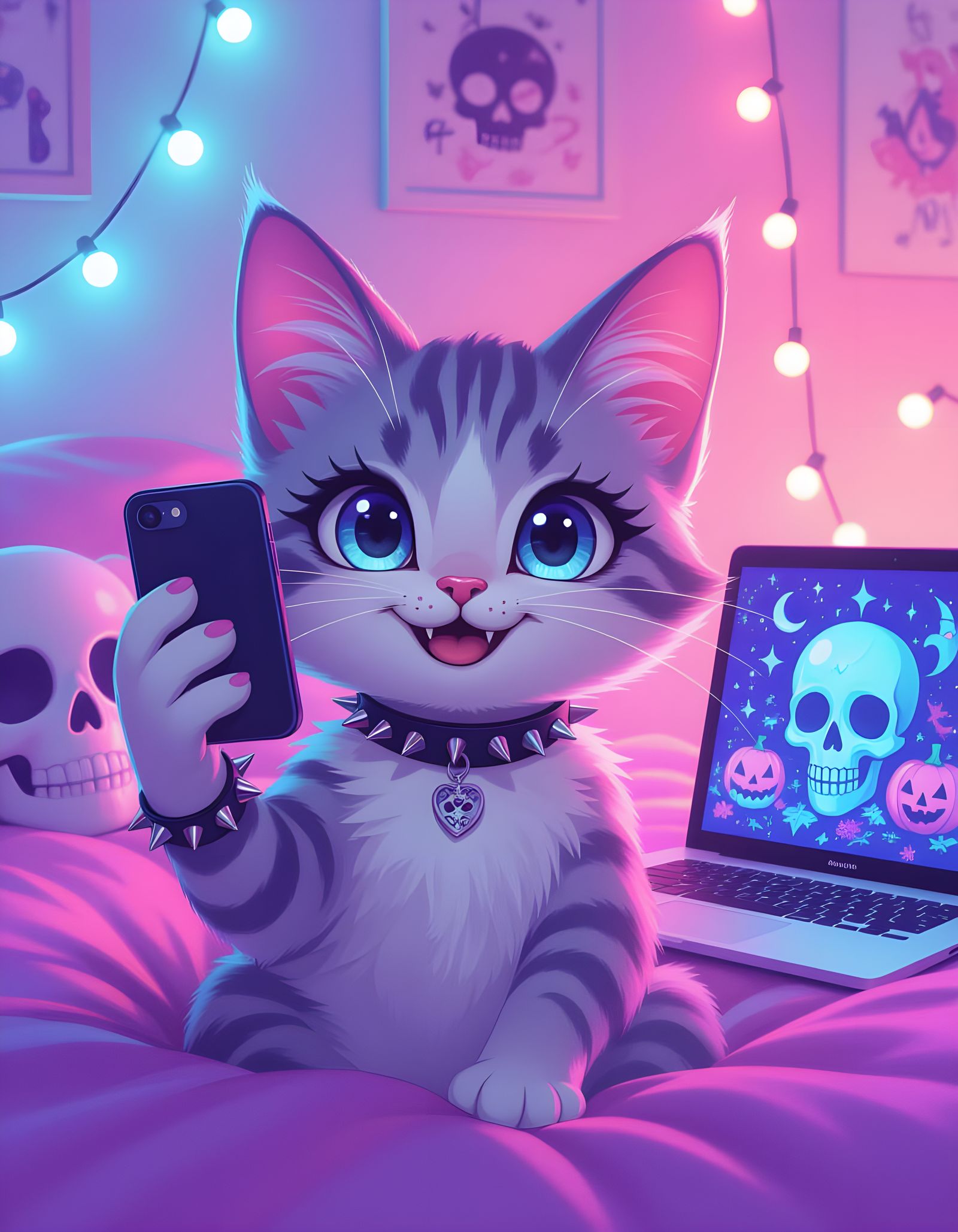 Pastel Goth Cat Selfie in Whimsigoth Style
