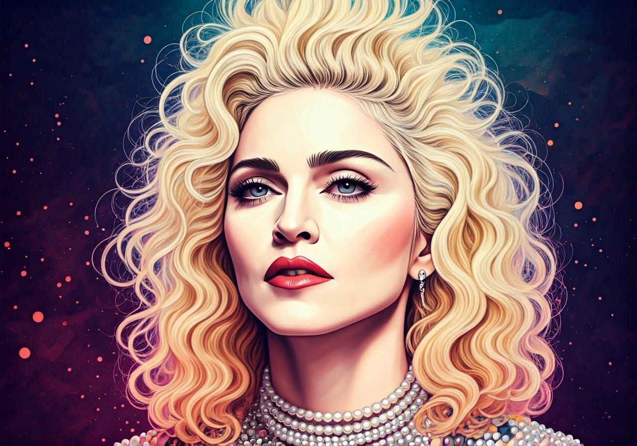Madonna Portrait in Punk Psychedelic Synthwave Style