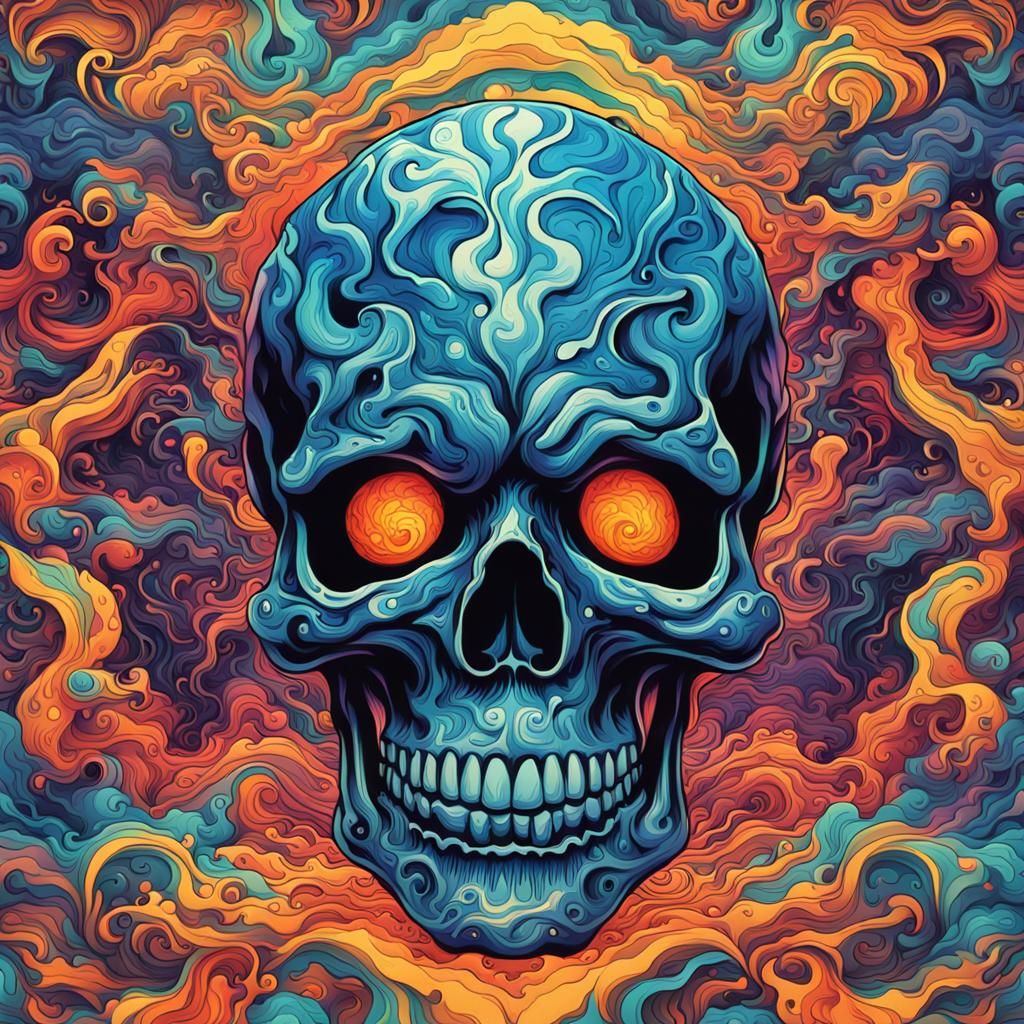 Psychedelic Water Skull Horror Masterpiece