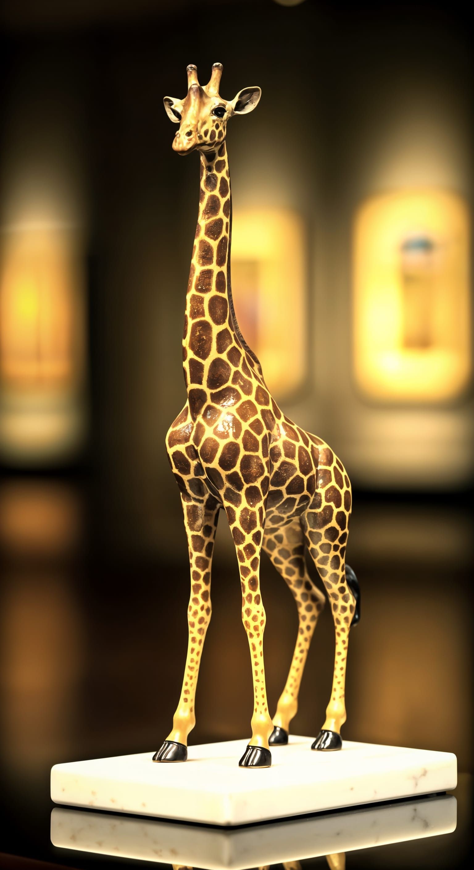 Elegant Art Deco Giraffe Statue in Cloisonné Enamel