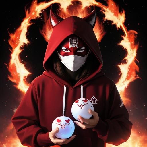 Anime Trickster with Spirit Woman and Burning Ice