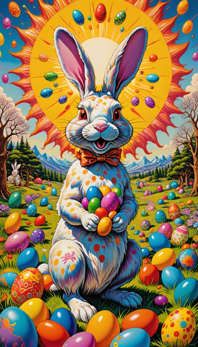 Vibrant Surrealist Easter Bunny Scene