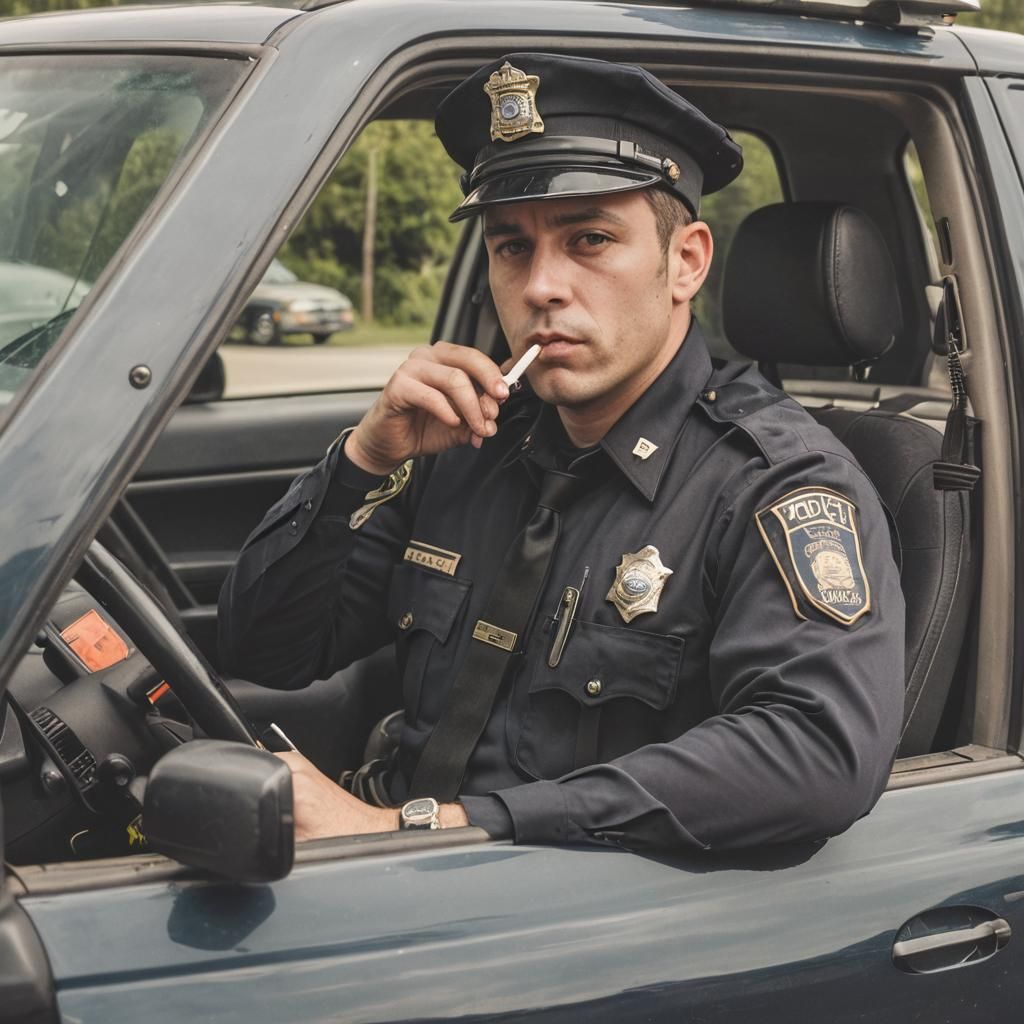 Police Officer Smoking Joint in Car
