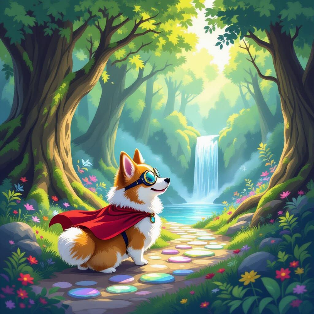 Corgi's Enchanted Forest Quest in Storybook Style