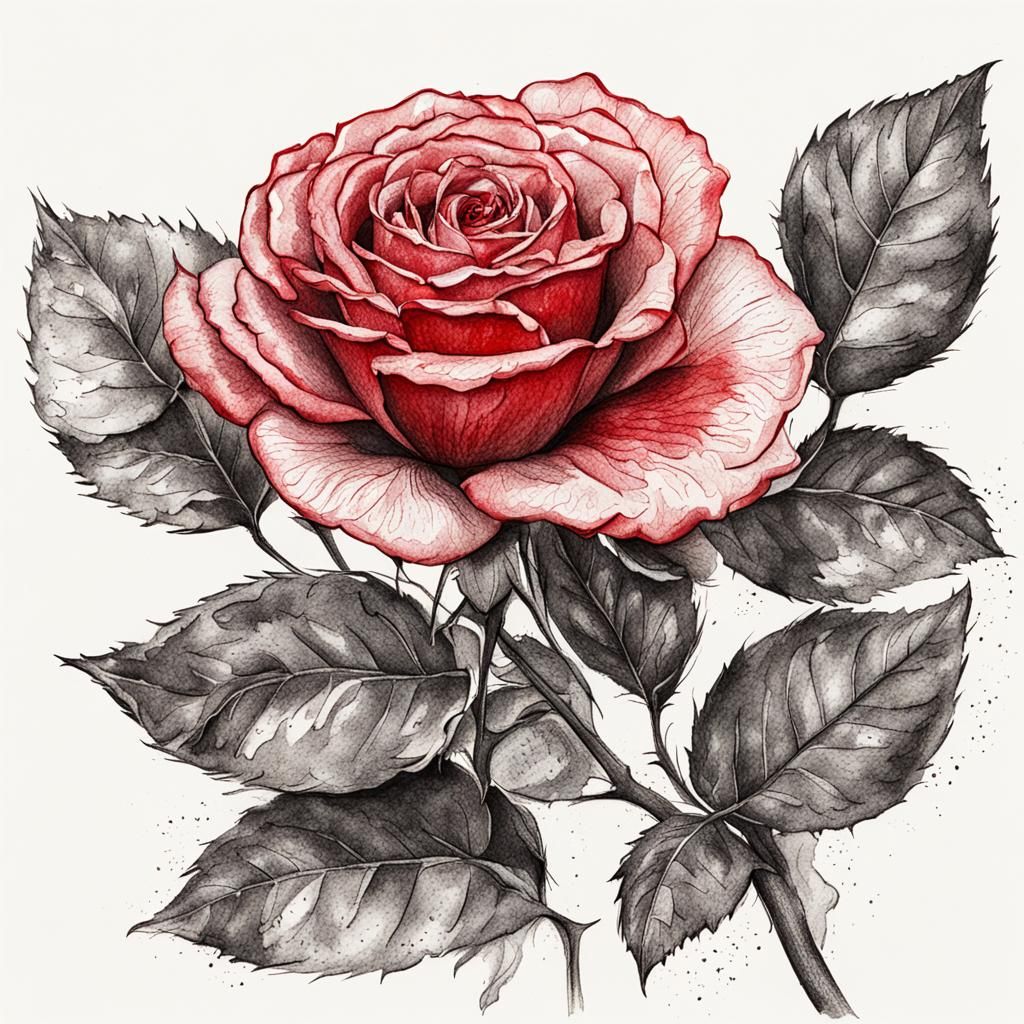 Ink Drawing of a Delicate Red Rose