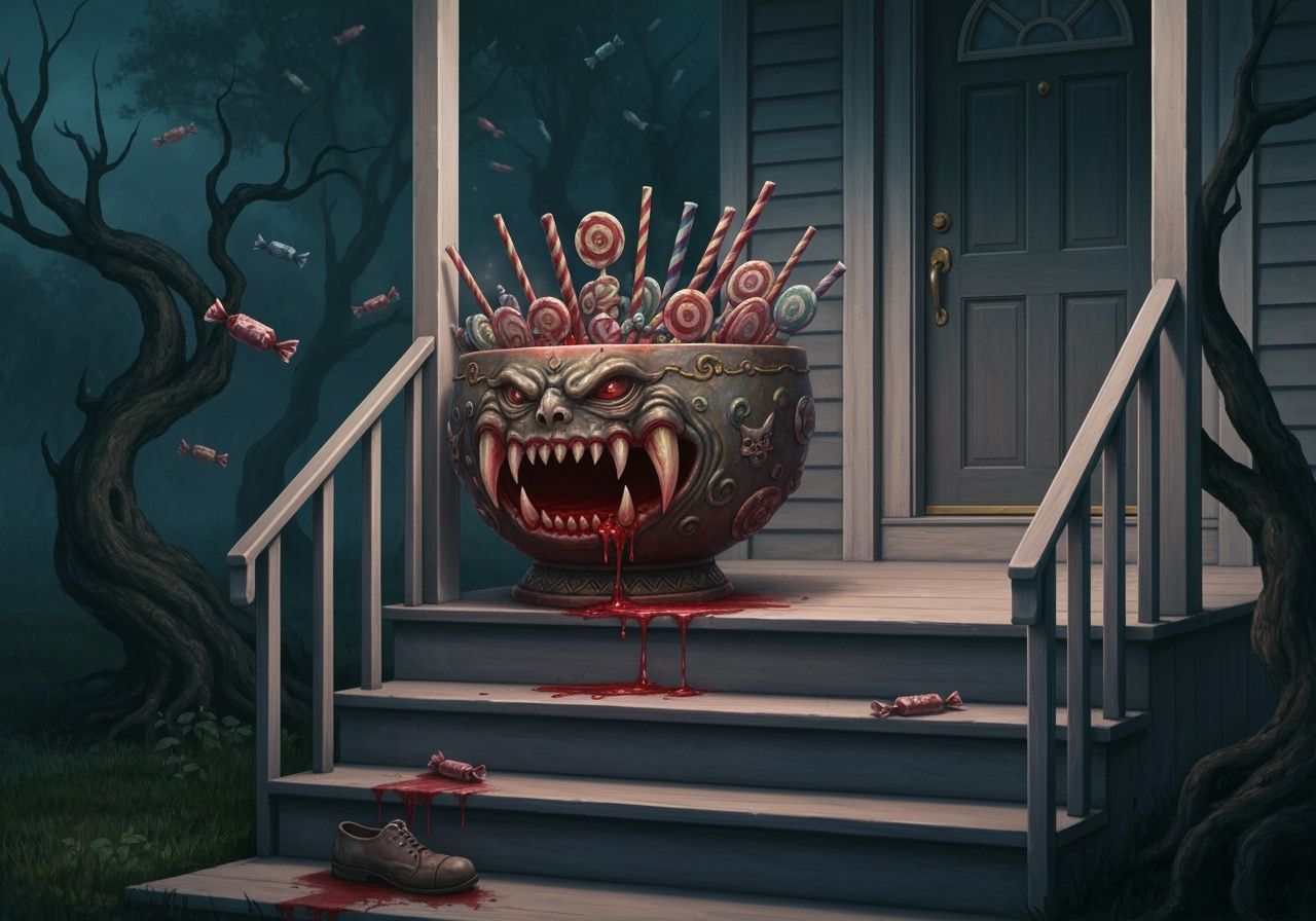 Sinister Candy Bowl on Suburban Porch