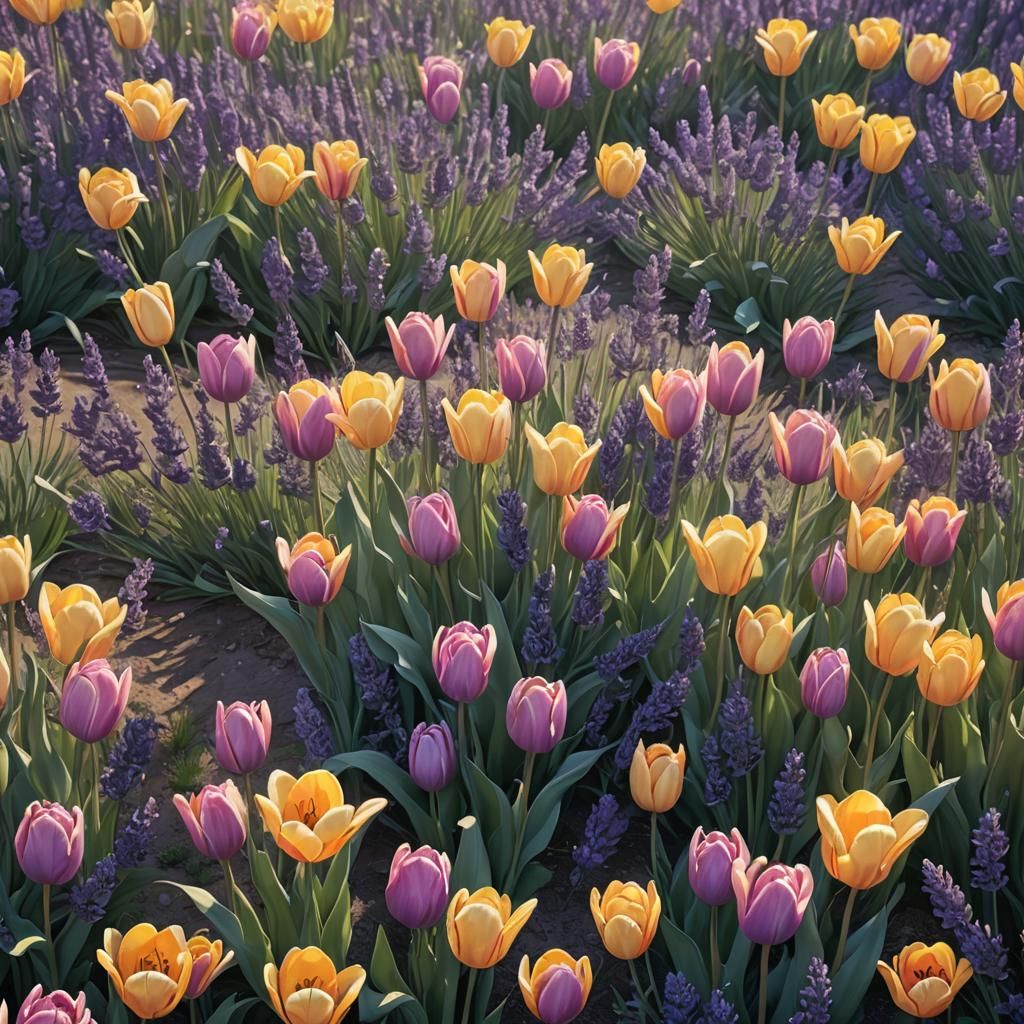 Tulips and Lavender in a Digital Matte Painting