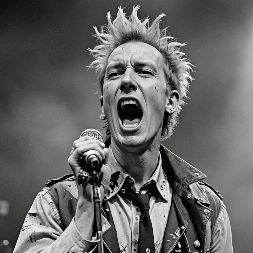 Johnny Rotten Yelling Into Microphone On Stage