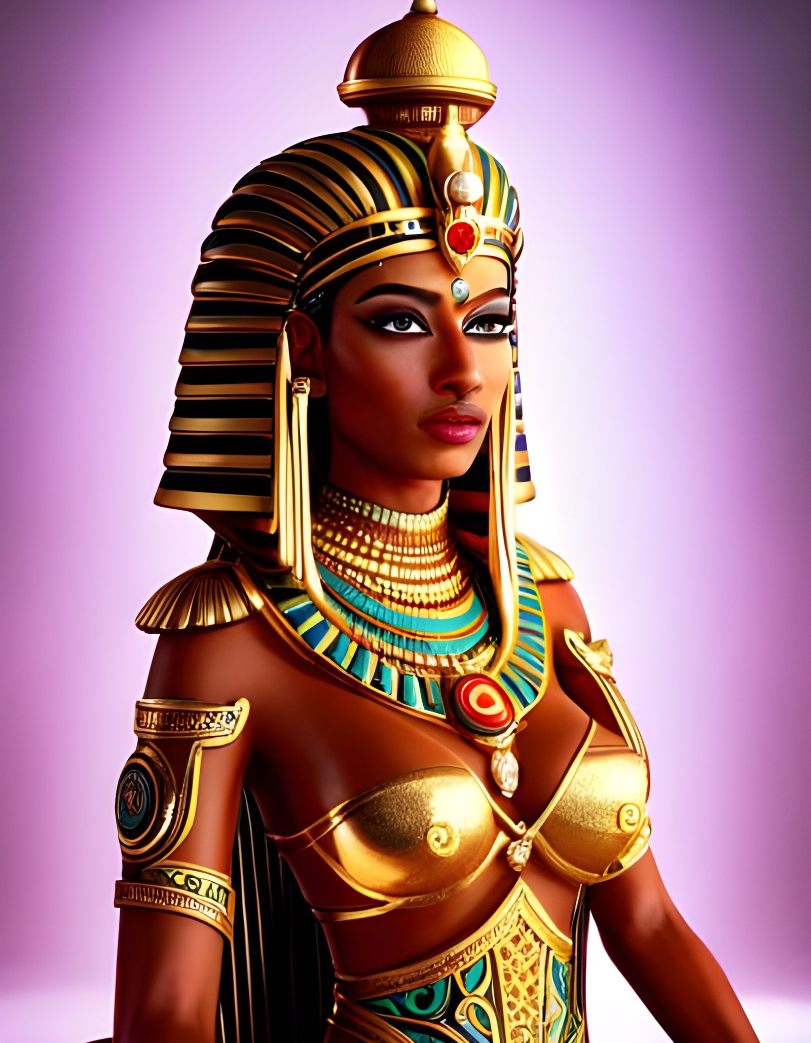 Egyptian Queen on Throne: Bioluminescent Digital Art