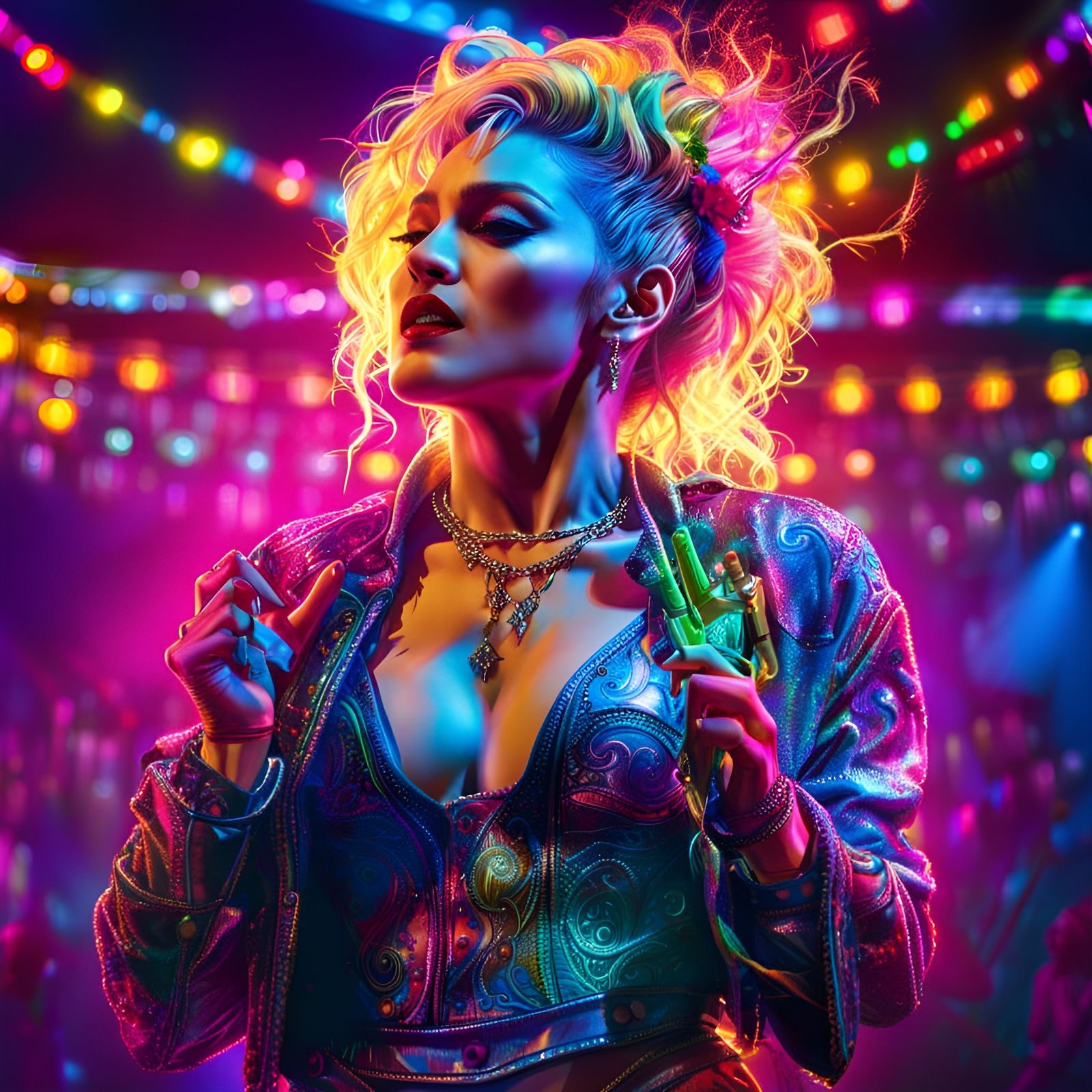 Disco girl under neon lights,  Boogie All Night