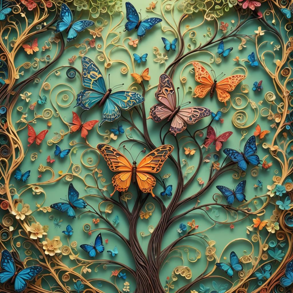 string figures resembling a majestic butterfly and a flouris...