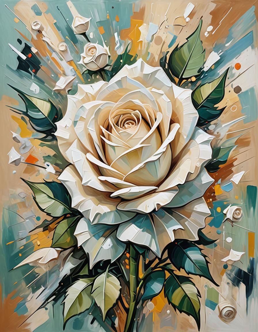 Abstract Rose Explosion in Expressionist Oil Painting