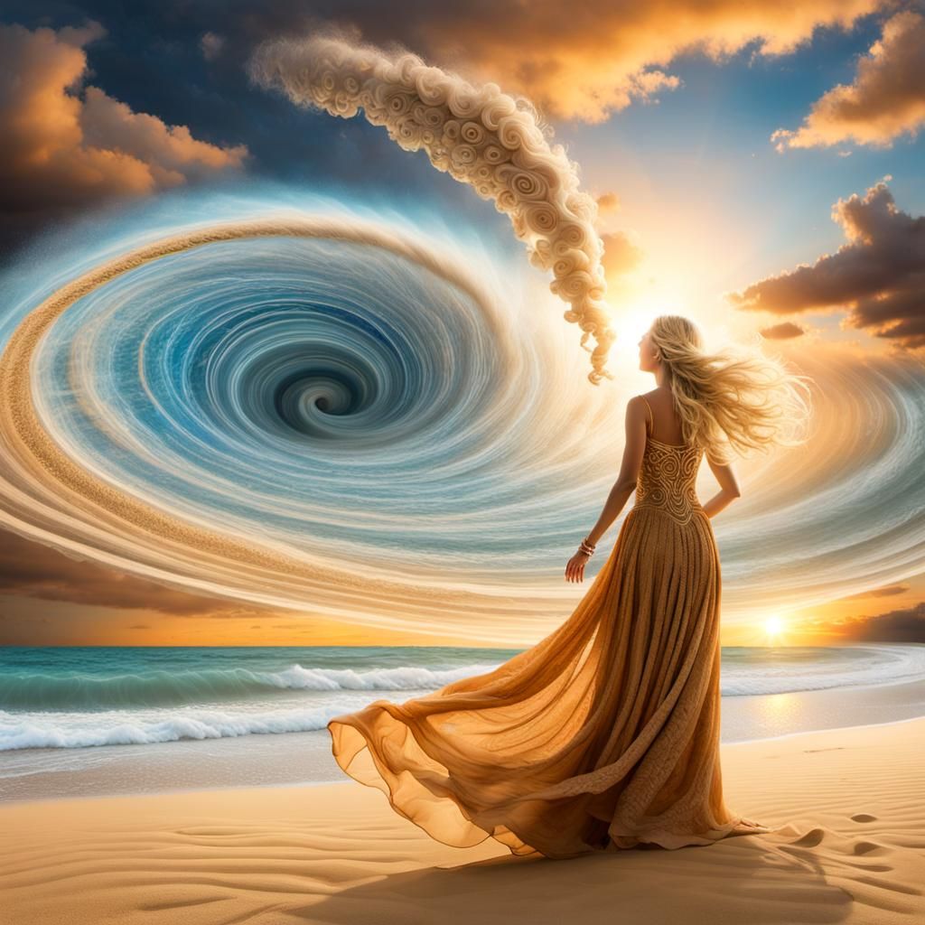 Translucent Water Tornado Rising from Sand Mandala