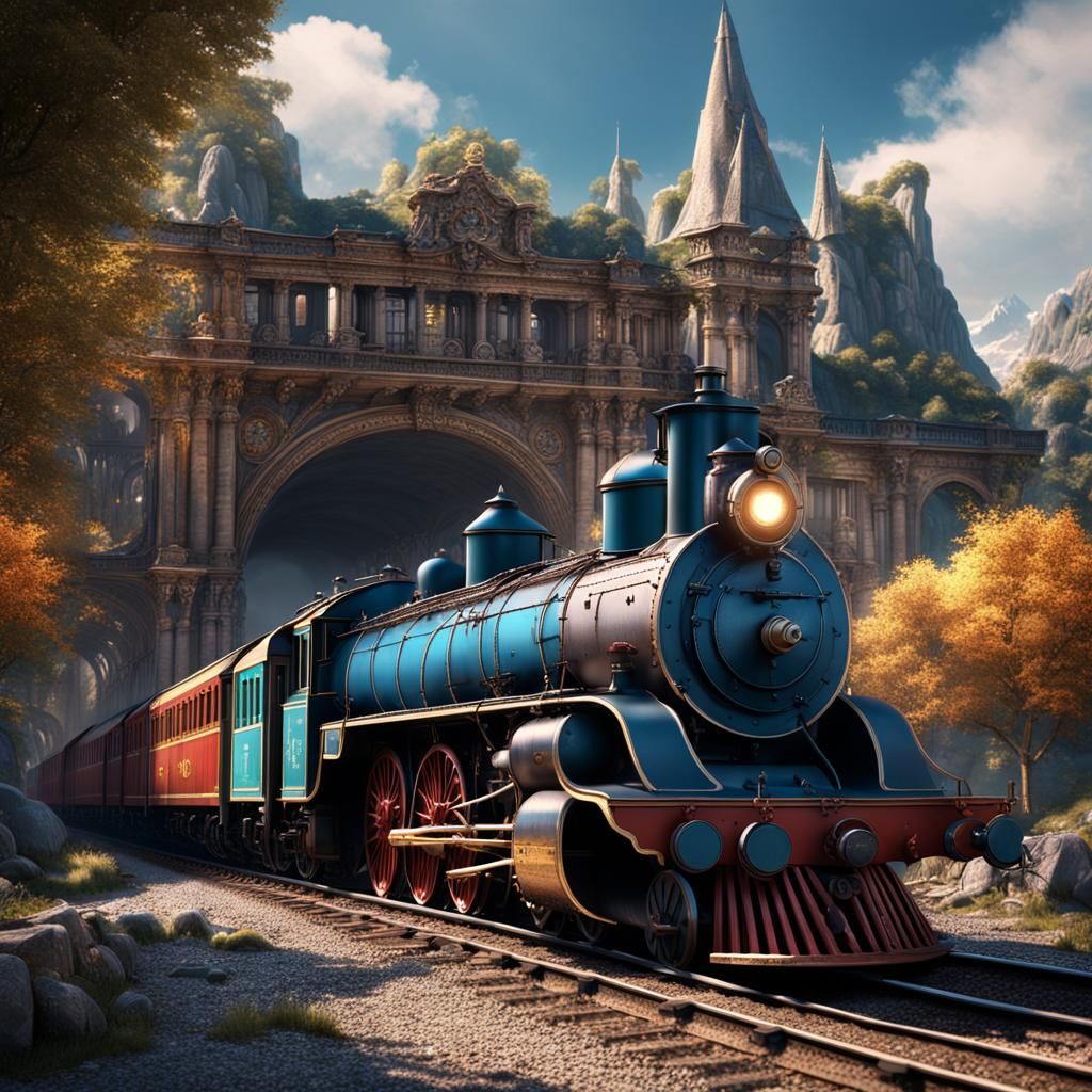 French Train in Detailed Matte Painting Style