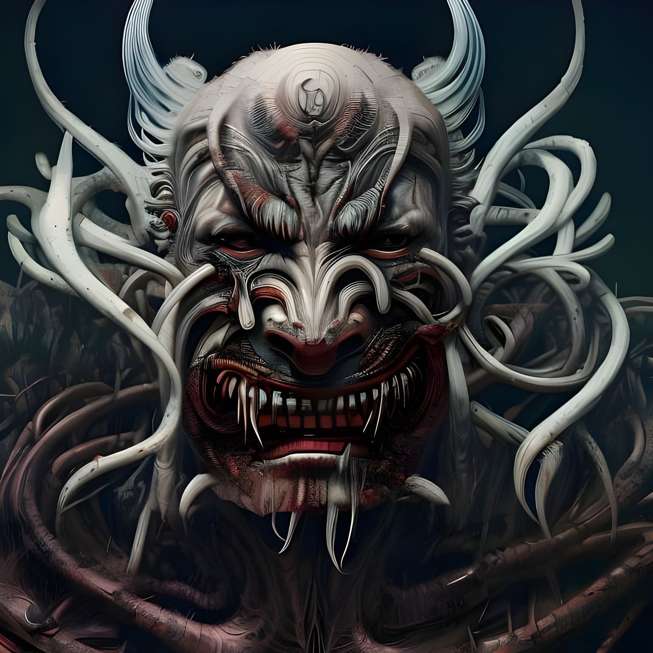 Cyberpunk Oni Demon Portrait in Hyperrealism