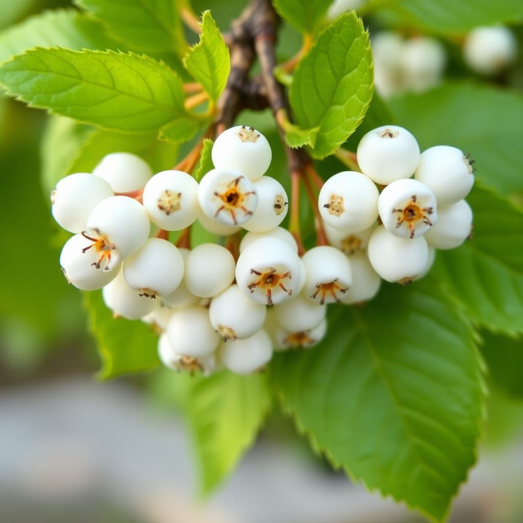 White Berries and Green Leaves Still Life