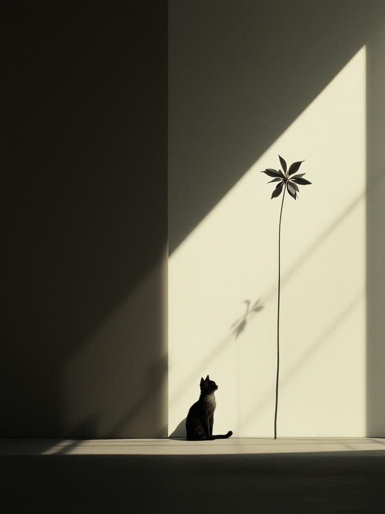 Cat Under Flower with Hopper and Hammershoi Influence