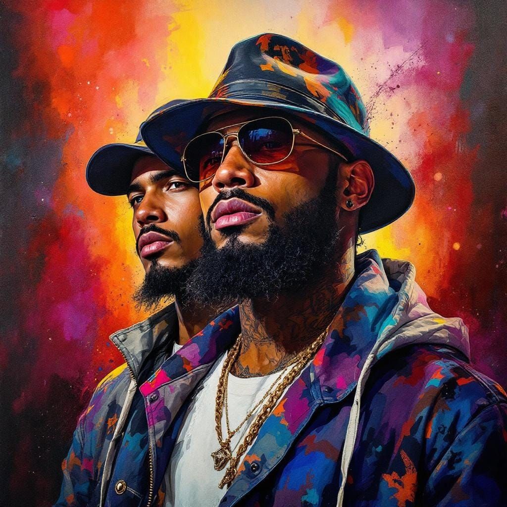 Latino Street Thugs in Gouache Impressionist Style