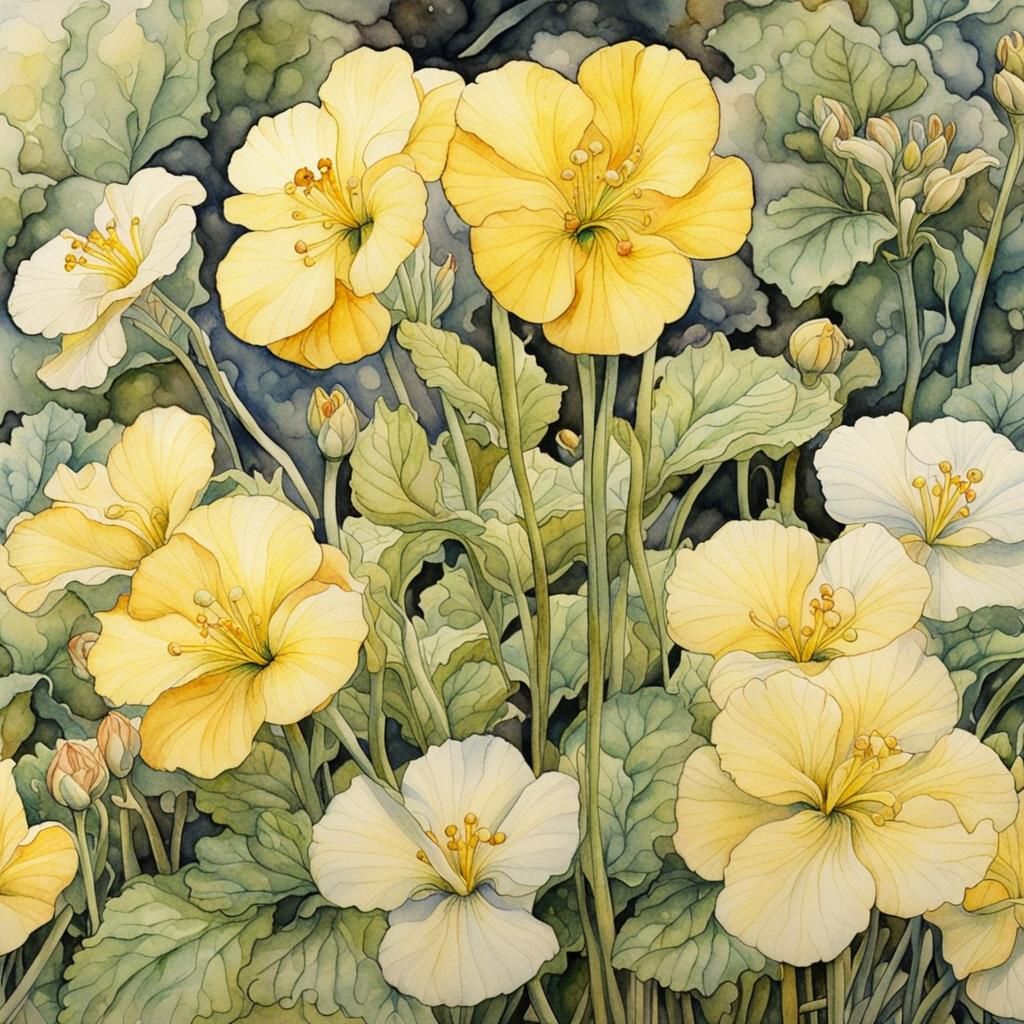 Primrose Watercolor Flower in Detailed Style