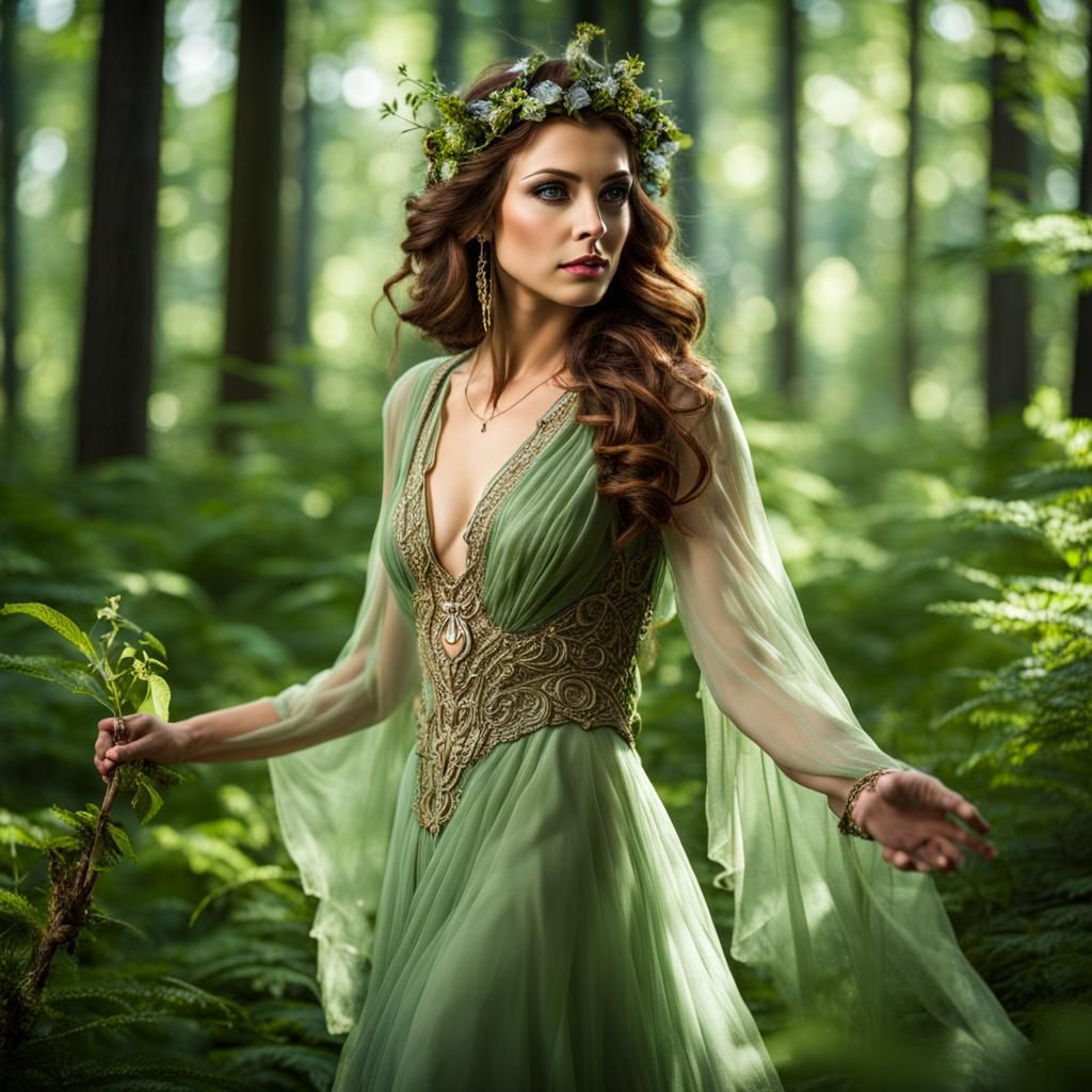 Fey Woman Passing as Human in Forest Clearing