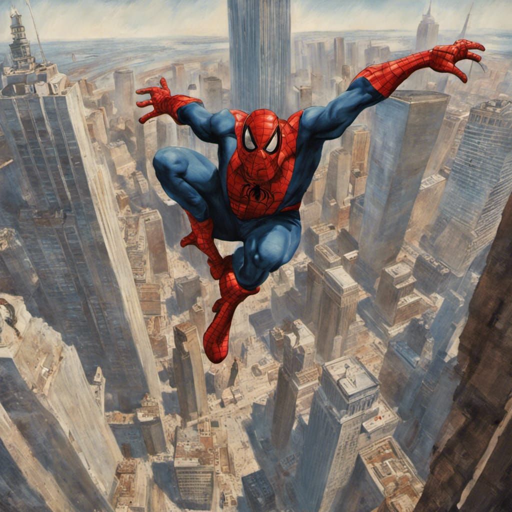 Spider-Man Leaping, Norman Rockwell Style, Hyperrealistic