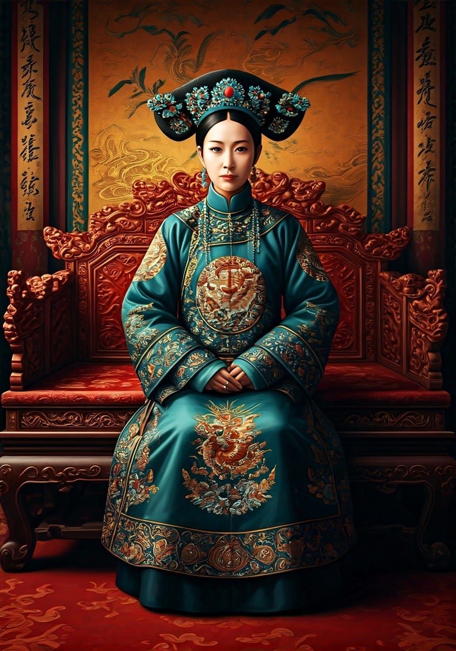 Qing Dynasty Concubine in Ornate Throne Room