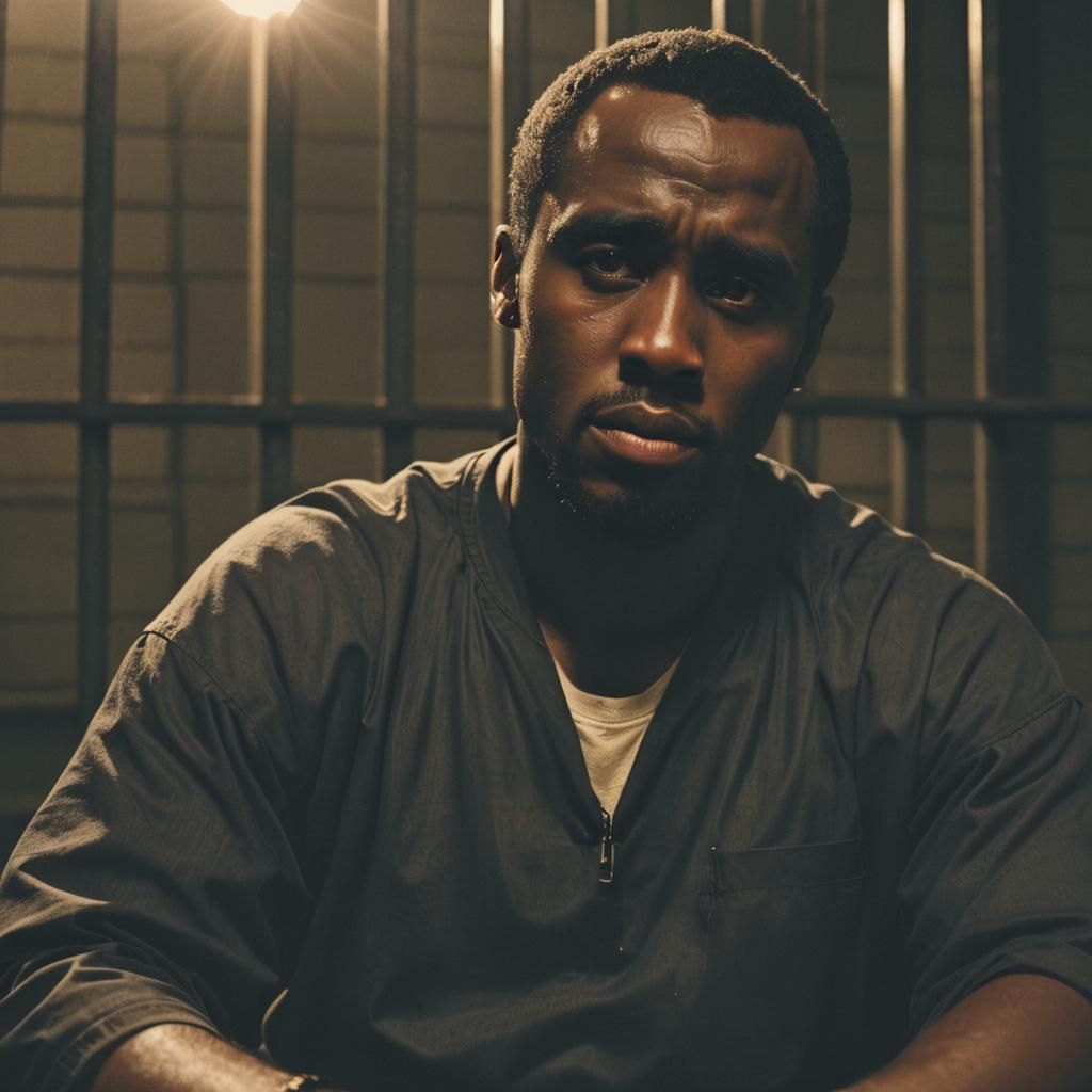 Dramatic Film Still of P Diddy in Prison