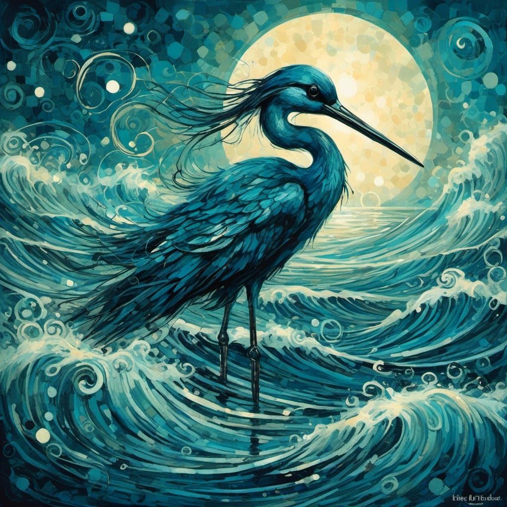 Eldritch Bird Diving into a Starry Sea