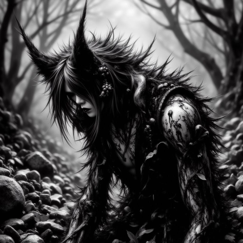 Dramatic Feline Angel in Visual Kei Style